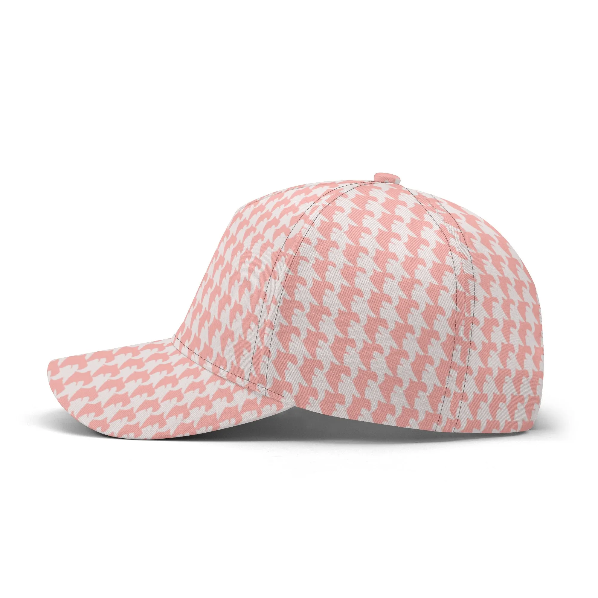 Vampire Art Dark Academia Pink and White Houndstooth Vintage Windowpane Baseball Cap