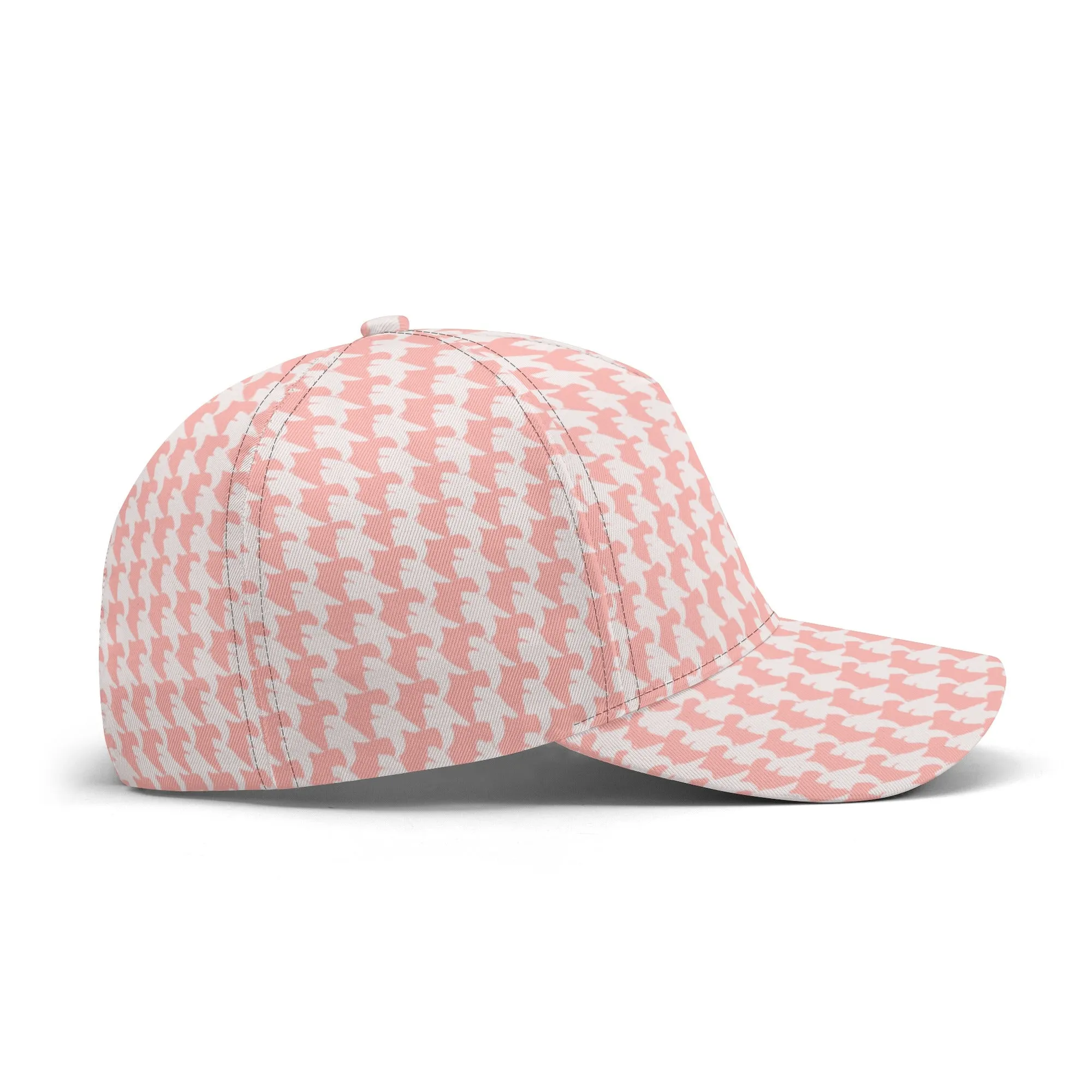 Vampire Art Dark Academia Pink and White Houndstooth Vintage Windowpane Baseball Cap