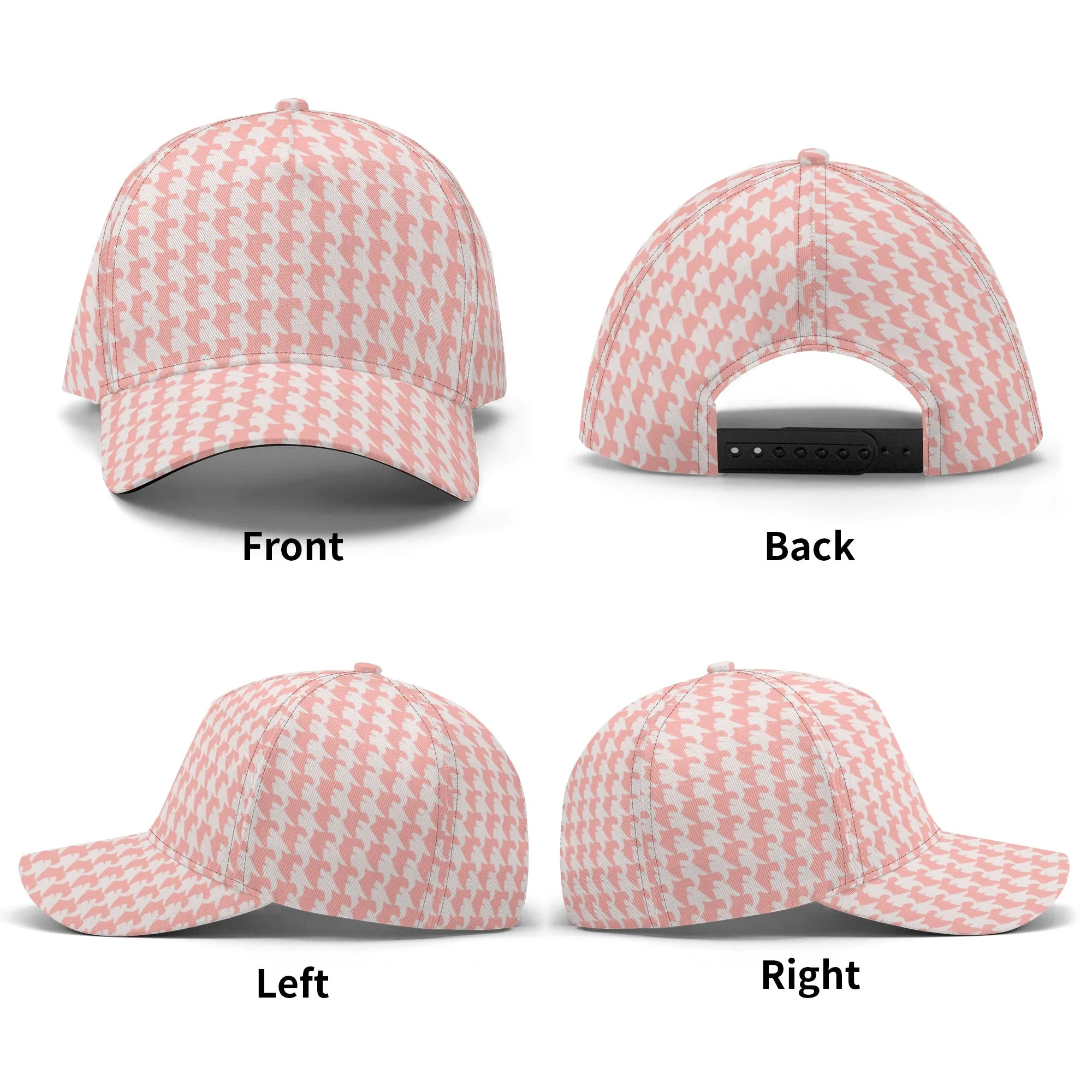 Vampire Art Dark Academia Pink and White Houndstooth Vintage Windowpane Baseball Cap