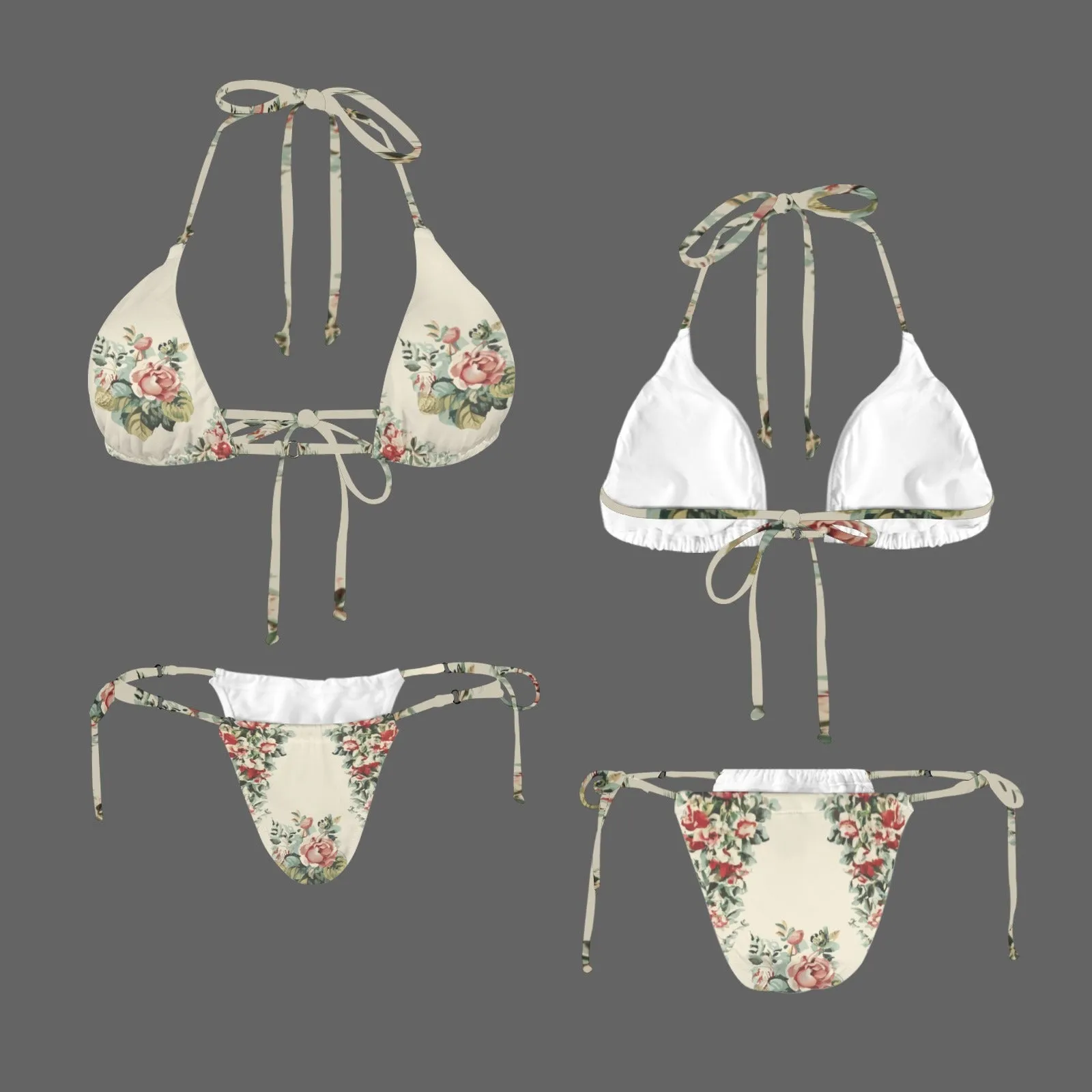 Vampire Art Glam Halter String Bikini Swimsuit Set - Classic Retro Roses