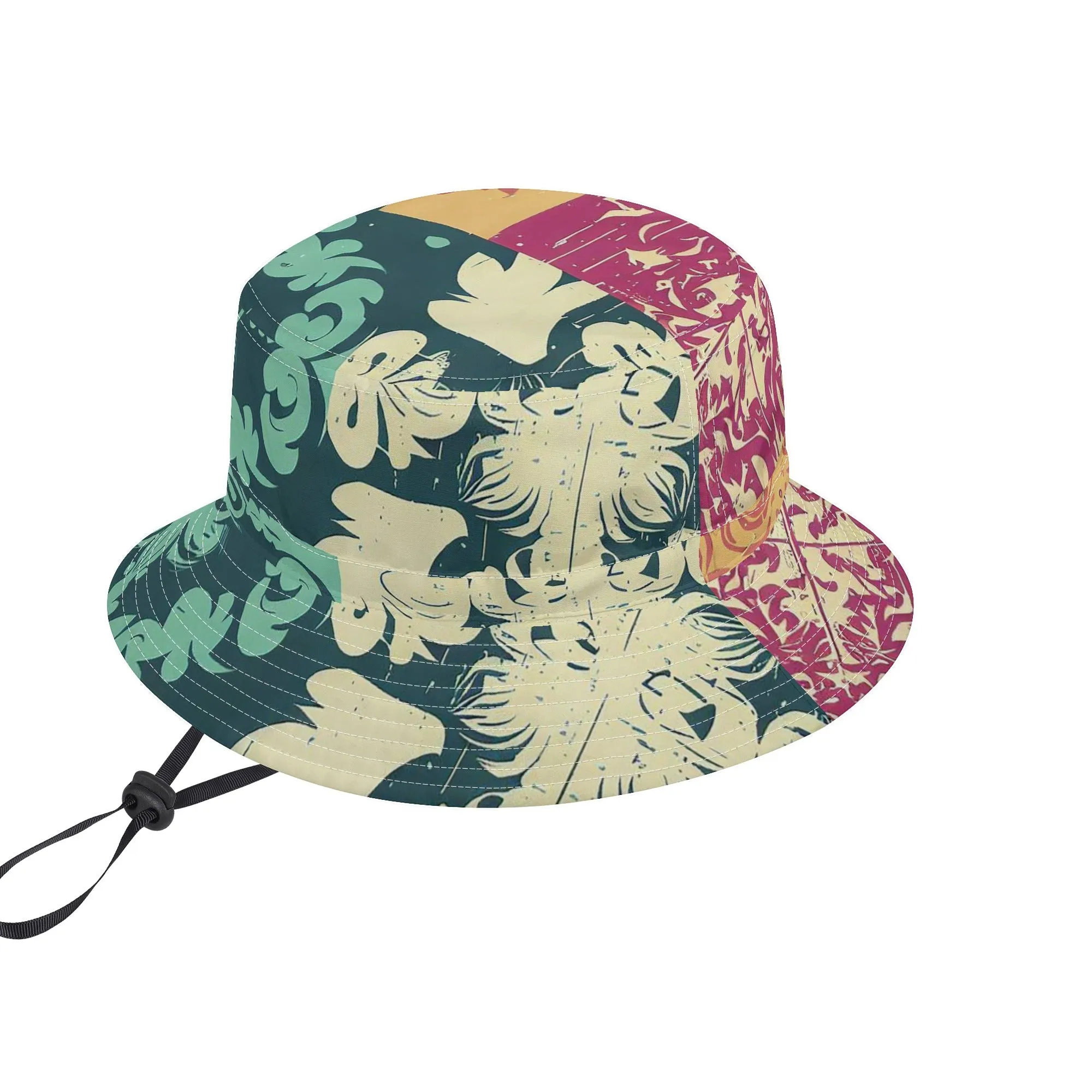 Vampire Art Grunge Unisex Bucket Fisherman's Hat - Seattle Colourful Patchwork with Adjustable String
