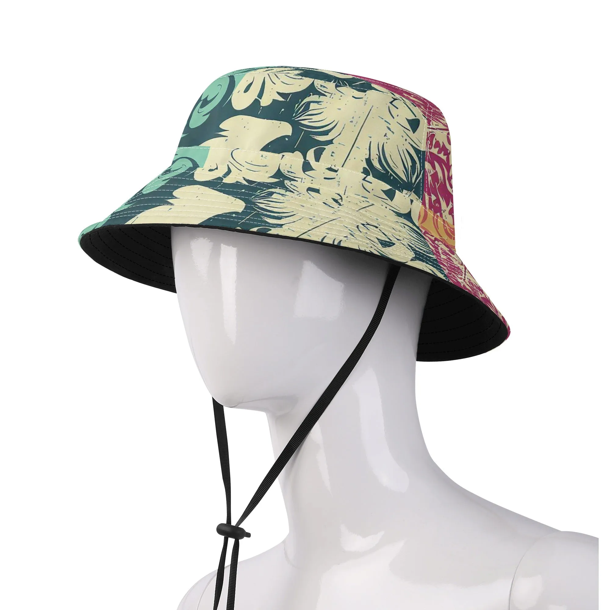 Vampire Art Grunge Unisex Bucket Fisherman's Hat - Seattle Colourful Patchwork with Adjustable String