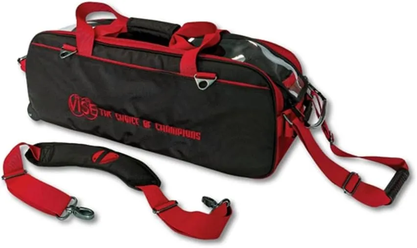Vise Clear Top 3 Ball Roller Bowling Bag - Black/Red