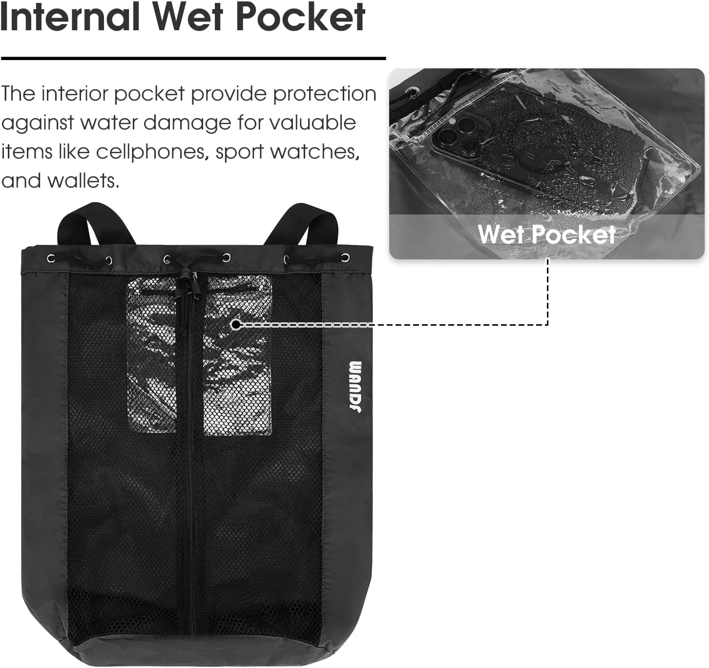WANDF Swim Bag Mesh Drawstring Backpack Beach Backpack for Swimming, Gym, and Workout Gear