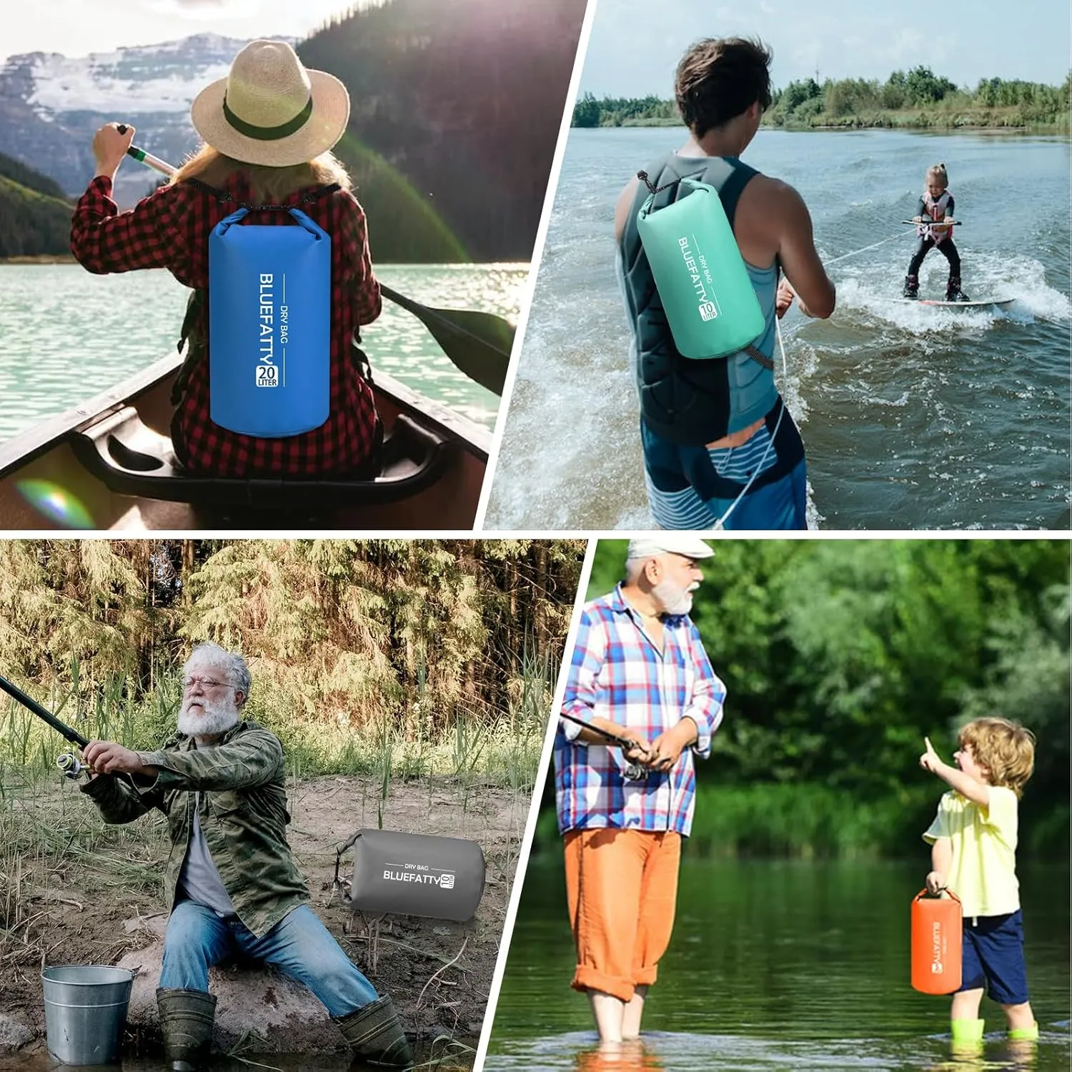 Waterproof Dry Bag Floating Roll Top Dry Backpacks for Kayaking, Rafting, Boating, SUP, Fishing with IPX8 Waterproof Phone Case, Black, 10L