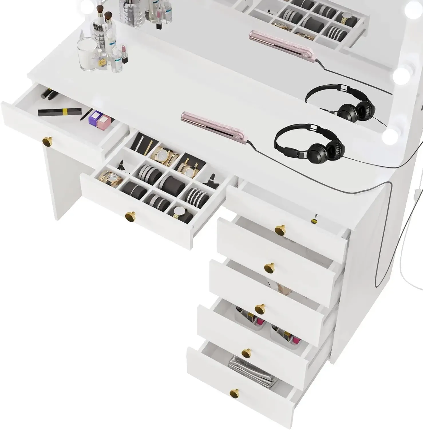 White Modern Vanity Set with Mirror