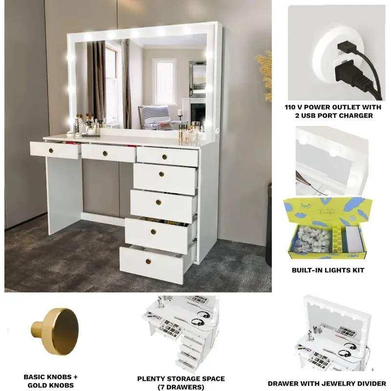 White Modern Vanity Set with Mirror