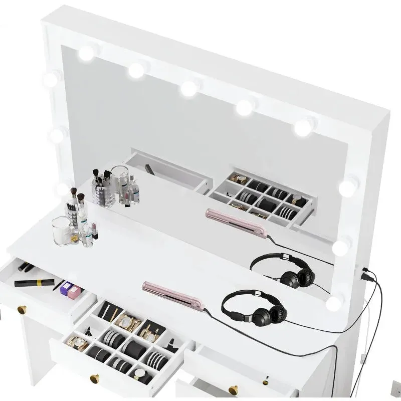 White Modern Vanity Set with Mirror