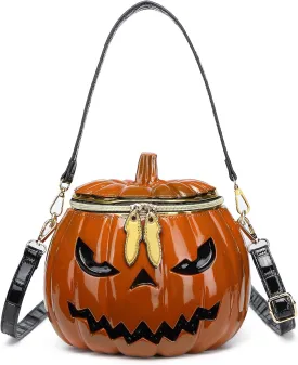 Women Pumpkin Shaped Crossbody Shoulder Bag Unique Weird PVC Handbag Novelty Halloween Pumpkin Purse