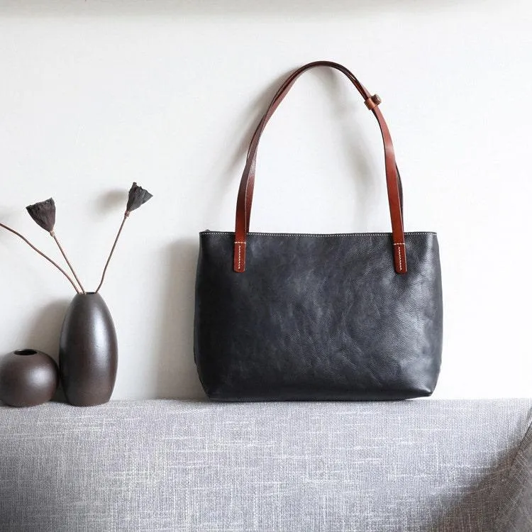 Women Pure Leather Tote Bag | Large Italian Leather Handcrafted Handbag | Spacious Durable | Full Grain Leather | Black Colour