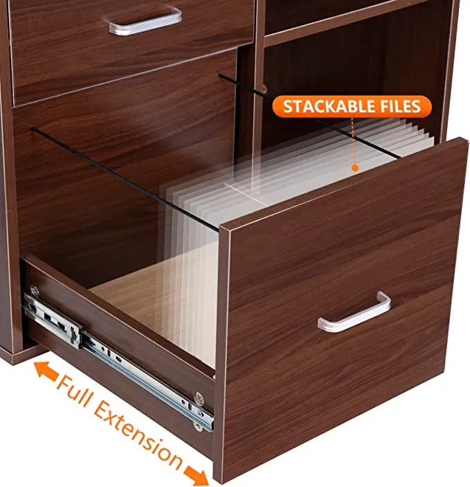 ZENY™ 3 Drawer Wood File Cabinet, Mobile Lateral Filing Cabinet,Rolling Printer Stand with Open Storage Shelves, Brown