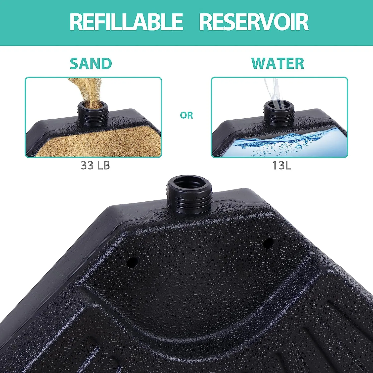 ZENY™ 4-Piece Cantilever Offset Patio Umbrella Base, Heavy Duty Water or Sand Filled Round Umbrella Stand with Carry Handles for Garden, Backyard and Poolside Black